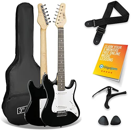 Image of 3rd Avenue XF 3/4 Size Kids Junior Electric Guitar Starter Beginner Pack with Bag, Strap, Picks and Capo – Black