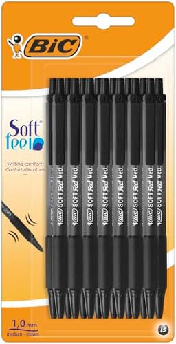 Image of BIC Soft Feel Ballpoint Pens - 1.0mm Retractable Black Pens with Comfort Grips - Pack of 15