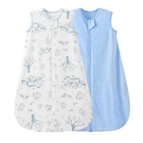 Image of Duomiaomiao Baby Sleeping Bag 2 Pack 1.0 Tog Sleep Sack, Baby Sleeping Bag 100% Cotton All Years Round Baby Wearable Blanket Unisex Toddler Newborn Sleep Bag 6-18 Months, Rabbit&Fox