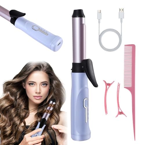 Image of Mini Cordless Curling Wand, 20mm Portable Travel Curling Tongs with 3 Temperature Levels, USB Rechargeable Hair Curling Iron Fast Heating & Ceramic Coating Hair Curler for Women Short & Medium Hair