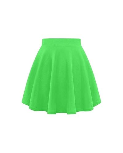 Image of Gum & Berries Girls Skater Skirt High Waist Flared Mini Skirt Casual Dance Party Outfit Neon Green 7-8 Years