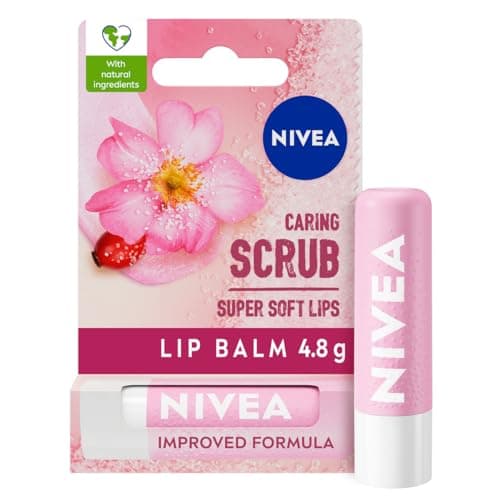Image of NIVEA 2in1 Caring Lip Scrub (4.8g), Lip Balm with Rosehip Oil and Vitamin E, Gently Exfoliates for Super Soft Lips, Intensive Lip Care, No Need to Wipe Off