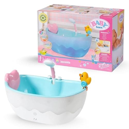 Image of BABY born Bath Bathtub 832691, Accessories for 36cm & 43cm Dolls w/Light/Sound Effects Toddlers, Includes Pillow & Squirting Duck, Batteries Required, Suitable from 3 Years, Multicolor