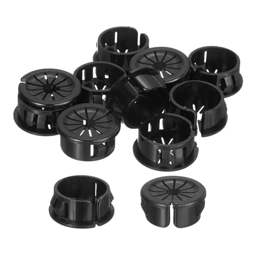 Image of sourcing map 10Pcs Cable Grommets, Snap Bushing Grommet for Holes with 0.87"(22mm) Mounting, Petal-Shaped Buckle Round Nylon Cable Desk Grommet for Cables and Cords Management, Black