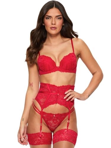 Image of Ann Summers Sexy Lace Padded Plunge Bra, Fuller Bust DD+, A-G Cup, Curve-Enhancing Womens Underwear with Padded Cups & Underwire, Removable Mini Pads for Smaller Sizes, Adjustable Straps Red