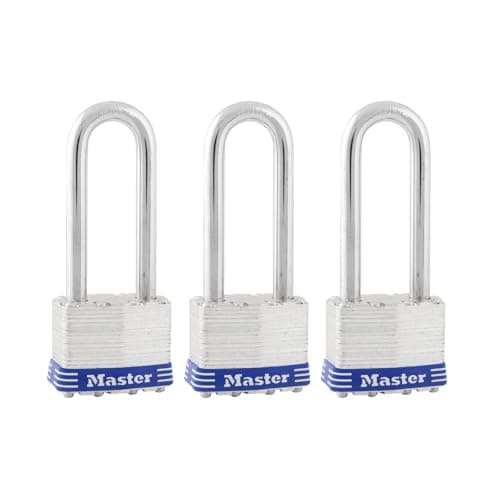 Image of Master Lock Silver Outdoor Keyed-Alike Padlocks with Keys, Extra Long Shackle Lock for Gate, Fence, Shed, or Other Equipment, 3 Pack, 1TRILJ