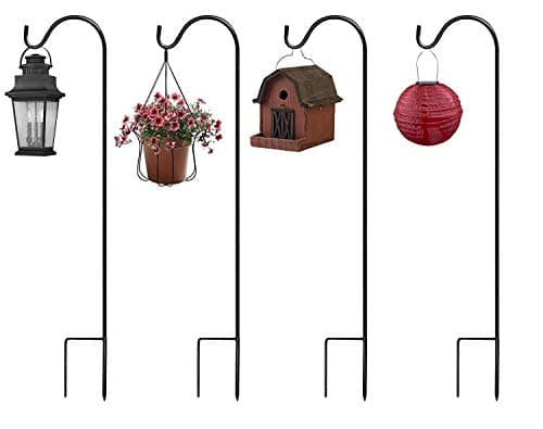 Image of Urban Deco Shepherds Crook Hooks for Garden Lights Adjustable Metal Stake Hangers Garden Heavy Duty Plant Hooks for Garden Lights Weddings Plant Baskets Lantern Bird (4 Pack Black)