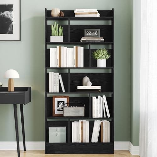Image of Hzuaneri 6-Tier Bookcase, Bookshelf with 8 Adjustable Storage Shelf Unit, White Bookcase for Living Room, Home Office, Bedroom, Study, 24 x 80 x 170 cm, Black, BC22804X