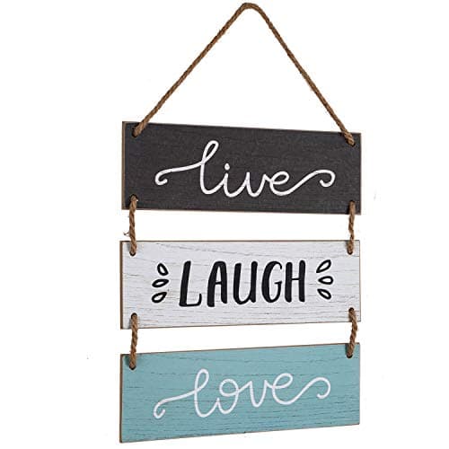 Image of Yankario Rustic Home Wall Decor Sign for Living Room Bedroom Bathroom Kitchen Office or more - Farmhouse Wall Hanging Decoration Wooden Sign "Live Laugh Love" 12"×14”