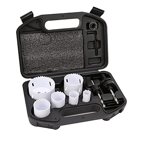 Image of Amazon Basics Bi-Metal High Speed 9 Piece Steel Hole Saw Kit With Carry Case 20 mm to 68 mm, Black, 25/32" to 2-11/16”