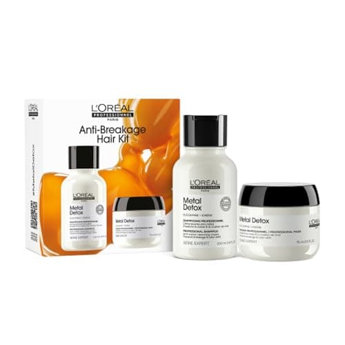 Image of L’Oréal Professionnel Metal Detox Shampoo & Hair Mask Discovery Gift Set, Prevent Breakage and Colour Fade from Hard Water, Clarifying shampoo & Conditioner Treatment, Sulphate Free, Vegan,100ml, 75ml