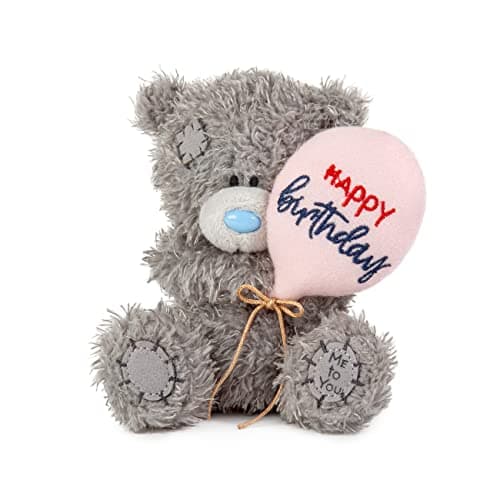 Image of Me to You Tatty Teddy 10cm Happy Birthday Bear Holding Balloon - Official Collection, Grey