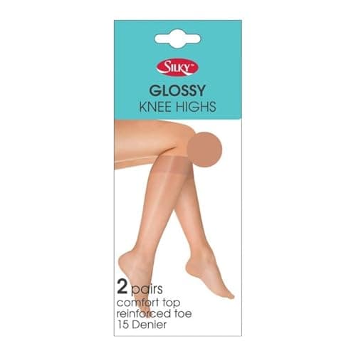 Image of Silky 15 Denier Glossy Knee Highs Trouser Socks - One Size (Shoe Size 3-8) - 2 Pairs (as8, alpha, one_size, regular, regular, Natural Tan, One Size)
