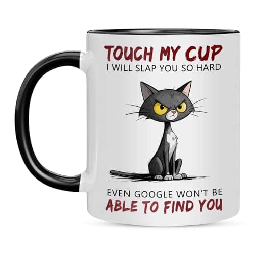 Image of LUMIREX Funny Cat Mug, Hilarious Cat Design Cute Mug with Double-Sided Print, 11oz Ceramic Cat Mugs Coffee Tea Cup Unusual Gifts for Women Men Colleague Friend Birthday Christmas, Black & White
