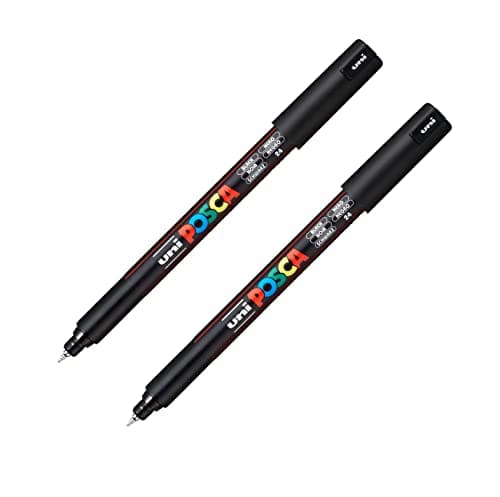 Image of Posca PC-1MR Paint Marker Art Pens - 0.7mm Nib - Black Ink - Pack of 2