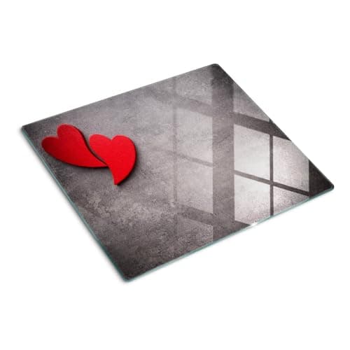 Image of Tempered Glass Chopping Board 60x52 cm Bacteria-Resistant Smooth Surface Polished Edges Rectangular Glass Non-Slip Feet Food Contact Easy to Clean Printed Stain and Heat Resistance - Red Hearts