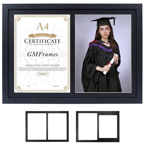 Image of GraduationMall Black Graduation Frame A4 Certificate and 8x10 Photo Dual A4 Picture Frame Document Frame with Black Mount