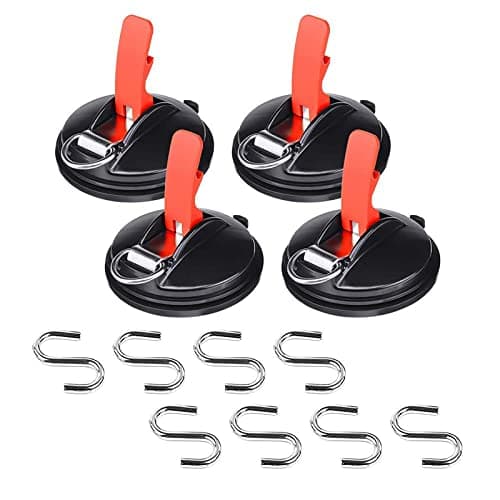 Image of 4 Pack Multifunctional Suction Cup Anchor, Powerful Sucker Cup With 8PCS Securing S Hook Anchor Heavy Duty Car Tensioner for Camping Car Mount Tents Luggage Tarps