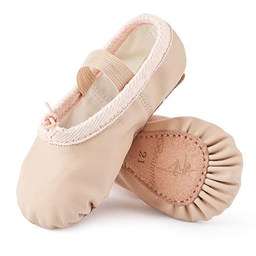 Image of Ballet Shoes Leather Ballet Flats Full Sole Dance Slippers for Girls Toddlers Women Beige 11 UK Child=29