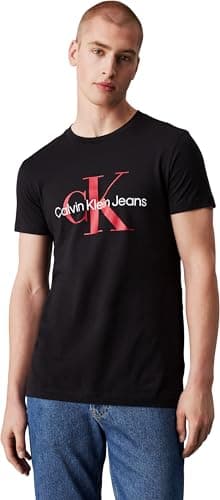 Image of Calvin Klein Men Short-Sleeve T-Shirt Core Monologo Slim Fit, Black (Ck Black/Salsa), 3XL