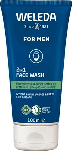 Image of Weleda 2-in1 Face Wash for Men, Face & Beard, Mens Gentle Deep Pore Cleansing, Balance Oily Skin, Natural, Vegan, 100ml