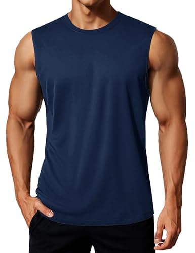 Image of MAGCOMSEN Mens Vest Tops Gym Running Sleeveless Tshirt Sports Quick Dry Vest Training Workout Breathable Rash Vest,Navy,XL