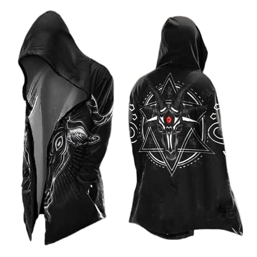 Image of Celanisai Medieval Clothing Men's Halloween Costume Viking Hoodie Odin Myth Jacket Assassin's Creed Cosplay Coat Scandinavia Cape for Cosplay Carnival Biker Jacket, P Black, M