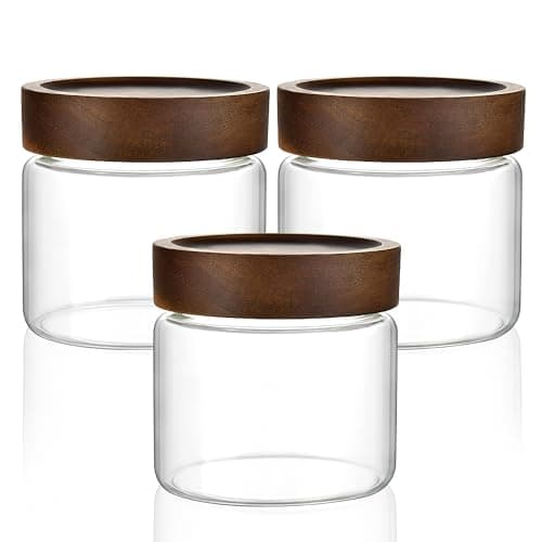 Image of INCETUE Glass Storage Jars with Wooden Lids, 500ml Clear Airtight Tea Coffee Sugar Canisters (Set of 3) with Screw Top, Kitchen Pantry Containers for Cookies, Pickling, Overnight Oats, Meal Prep