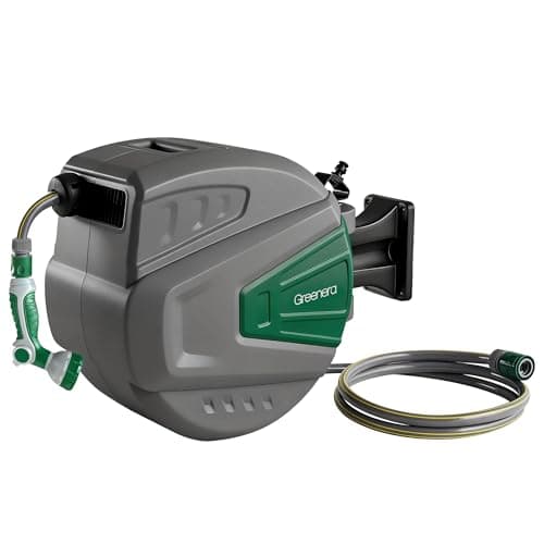 Image of Wall Mounted Garden Hose Reel, 20+2m Retractable Hose Pipe, Auto Rewind System, Easy to Install, Any Length Lock,180°Swivel Bracket, Heavy Duty Water Hose Reel