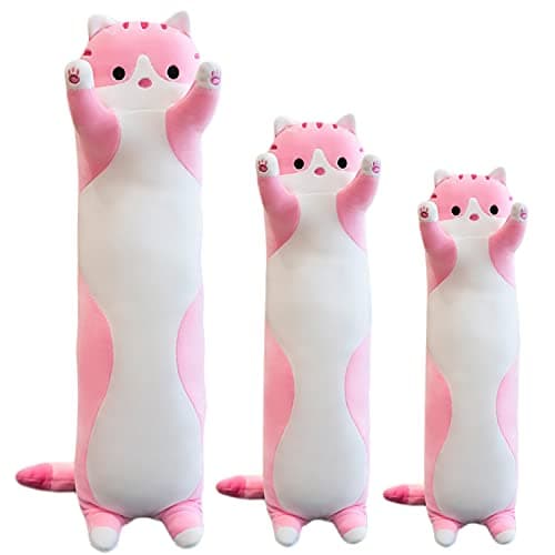 Image of Kekeso Giant Cat Pillow Plush Cartoon Kitty Sleeping Hugging pillow, Cuddly Soft Long Kitten Body Pillow Doll Cat Toy for Kids Girlfriend (Pink, 90cm/35.4inch)
