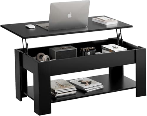 Image of Blisswood Coffee Table With Storage, Lift Up Coffee Tables for Living Room, Wooden Coffee Table With 1 Shelf Large Hidden Storage Modern Rectangular Sofa End Lift-Top Tea Table Furniture (Black)