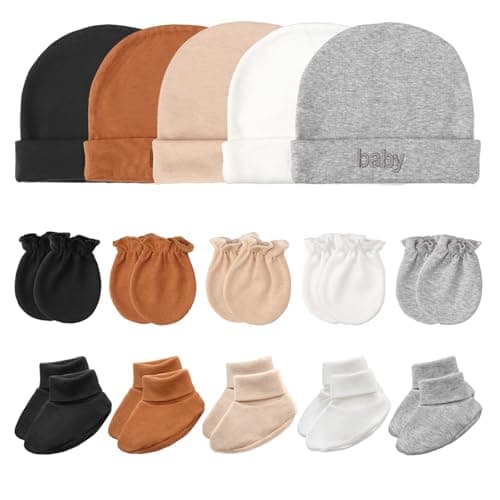Image of DRESHOW Newborn Baby Hat Mittens Socks Set Infant Cotton Beanie Gloves No Scratch Thick Warm Socks for 0-6 Months Boys Girls