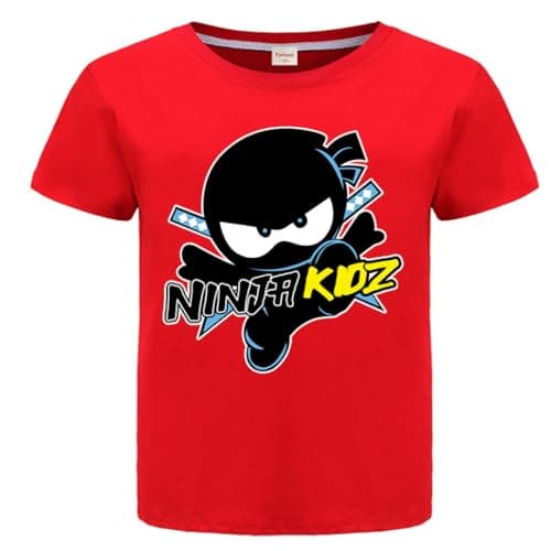 Image of Ninja Prints Kids T-Shirts Casual Summer Sport Tops 100% Cotton Tee (Red,11-12 Years,11 Years,12 Years)