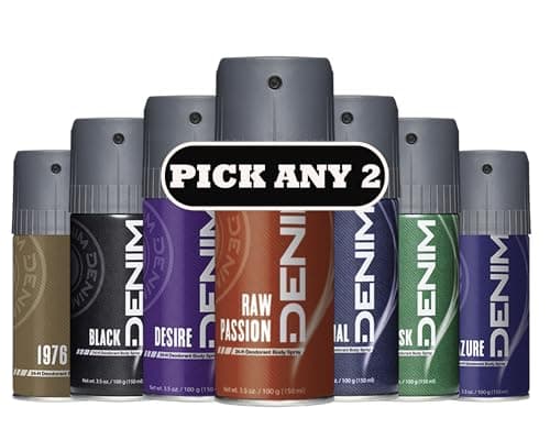 Image of Denim 24hr Deodorant Body Spray 150ml | Pick Any 2 Scents | Choose from Original, Azure, Musk, Raw Passion, Aqua, Desire & More | 2 x 150ml | Denim for Men