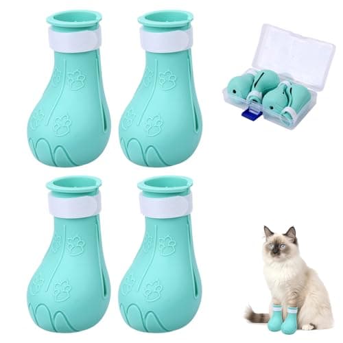 Image of Gosknor 4 Pcs Cat Feet Covers, Anti-scratch Cat Boots Claw Covers Cat Shoes Covers for Baths Silicone Cat Paw Covers for Cat Bathing Shaving Examination Pet Supplies Accessories