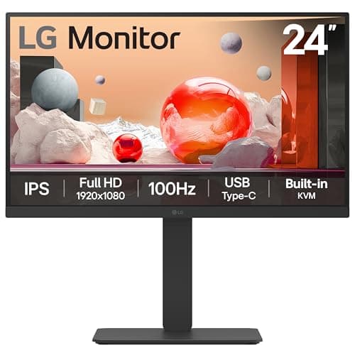 Image of LG Monitor 24BA650 - FHD 1080p IPS 24 inch, 100Hz, 5ms, Office Display, Built-in Power/KVM/Speakers, USB-C, USB Hub, D-Sub, HDMI, DisplayPort, Matte Black