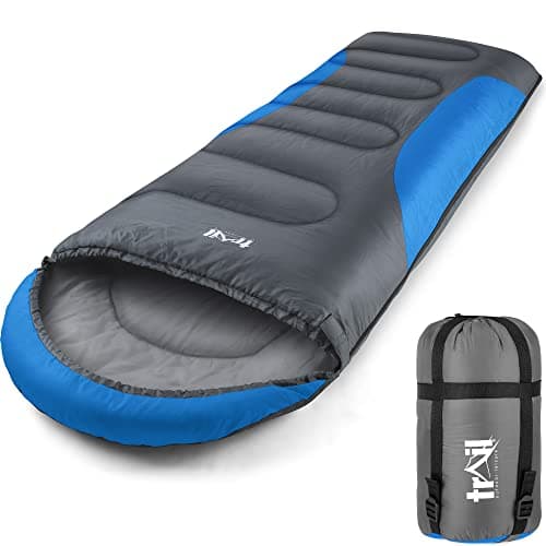 Image of Trail Envelope Sleeping Bag With Snug Hood, Single Adult, 3 Season, Water-Resistant, Lightweight With Compact Bag, Outdoor, Camping, 250g Insulated Filling