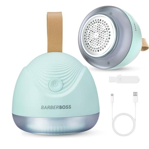 Image of BarberBoss Cordless Fabric Shaver, Rechargeable Fuzz Remover, Lint Remover with Transparent Lint Container, 90-Minute Runtime and Fast USB Charging, QR-3103, Green