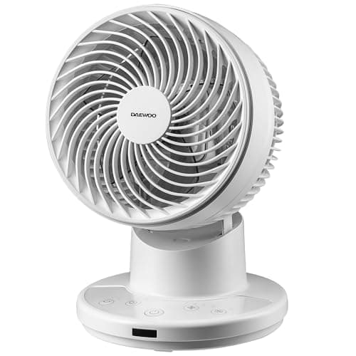 Image of Daewoo 8” Desktop Air Circulator Fan – Compact Oscillating Desk Fan with Remote Control, Timer, Sleep & Natural Modes Quiet 35W with Adjustable Speeds – Ideal for Home Office & Bedroom Use