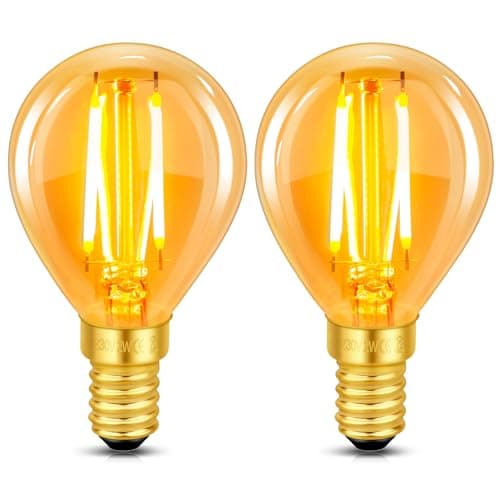 Image of Vintage Light Bulb E14 Edison Screw Bulb, 2W LED Filament Equivalent 20 Watt, Antique Style Retro Amber Glass 2200K Warm White, 200LM, AC 220V, Non-dimmable, Mini G45 Golf Ball Bulbs, 2 Packs