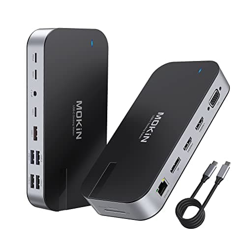Image of MOKiN USB C Docking Station 16 in 1 Dual Monitor Laptop Docking Station with Dual 4K HDMI, VGA, Display Port, Gigabit Ethernet, 4xUSB, 100W PD, SD Card Reader Compatible with Dell, HP, Windows
