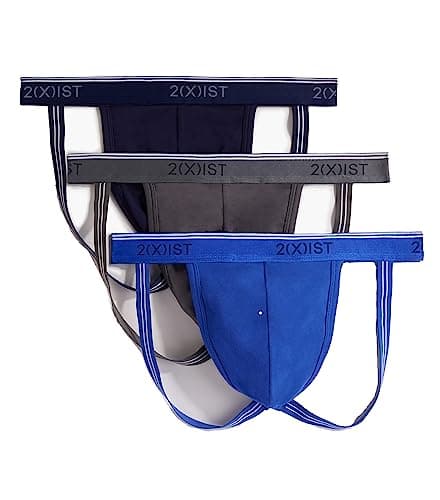 Image of 2(X)IST Men's Cotton Stretch Jock Strap 3-Pack, Eclipse/Lead/Dazzling Blue, S