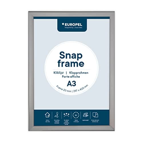 Image of EUROPEL Snap Frame A3, 20 mm Aluminium Anodised Construction And Anti-Glare Cover Clip Poster Holders for Retail And Advertising Displays Notice Sign Board Frame for Walls