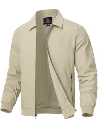 Image of Rdruko Men's Casual Lapel Jacket Lightweight Outdoor Windbreaker Jacket Smart Spring Autumn Jackets for Sport Work Walking Hiking Golf Beige 3XL
