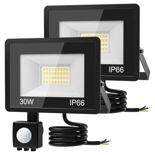Image of vighep 30W Security Lights Outdoor Motion Sensor, 3000LM LED Floodlight IP66 Waterproof, 6500K Cold White Outside Light Mains Powered for Garage, Garden, Backyard-2 Pack