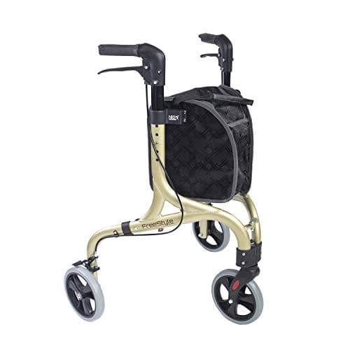 Image of NRS Healthcare Freestyle 3 Wheel Rollator, Ultra Lightweight 5 kg (11lb) - Champagne Gold, P23049