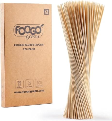 Image of FOOGO Green 250pcs Large 30cm, Bamboo Skewers, FSC® Certified, Sturdy Eco-Friendly Wooden, Barbecue, BBQ & Kebabs Skewers, Fruit Picks, Cocktail Sticks, for Camping, Parties and Wedding