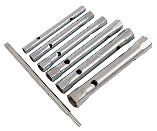 Image of Amtech 6 pc Box Spanner & Tommy Bar Set (6 17 mm), Double-Ended Satin Finish Spanners with 150 mm Bar for Tight-Space DIY & Automotive Work