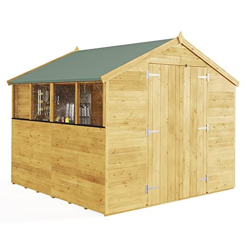 Image of BillyOh 8x8 Tongue and Groove Wooden Garden Shed Double Door Windowed Apex Premium Roof Floor Felt - 8ftx8ft