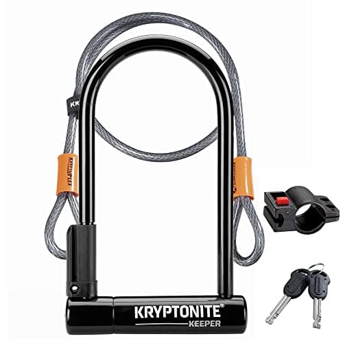 Image of Kryptonite Keeper Bike U-Lock Standard with Braided Steel Cable, Heavy Duty Anti-Theft Bicycle U Lock, 12mm Shackle and 10mm x4ft Length Security Cable with Mounting Bracket and Keys